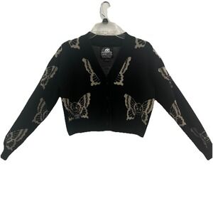 Lurking Class Women's  Butterfly Skull Design Cardigan Sweater Cropped Size S
